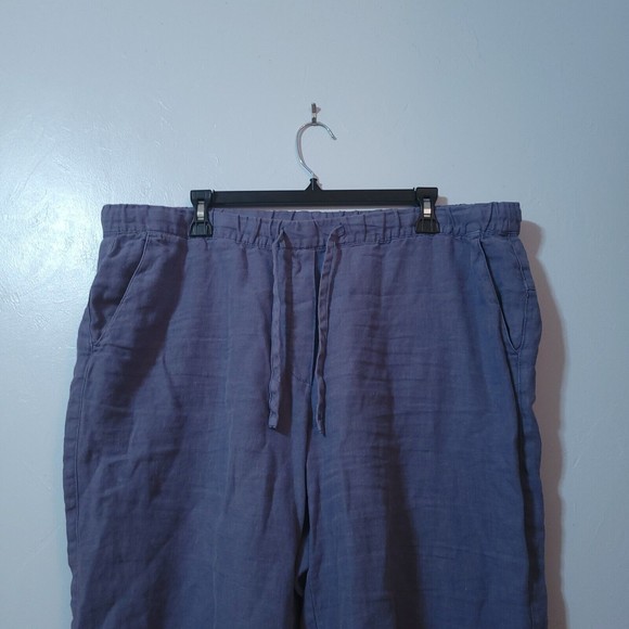 Pure Jill 100% Linen Cropped Pants Drawstring Women's Size XL Blue - Picture 2 of 9